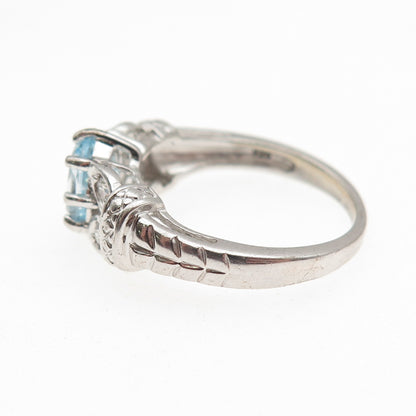 RJ Graziano 925 Sterling Silver Real Blue Topaz & C Z Ring Size 8