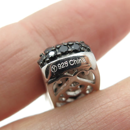 925 Sterling Silver Real Round & Cushion-Cut Black Spinel Slide Pendant