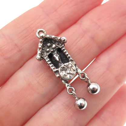 JewelArt 925 Sterling Silver Vintage Cuckoo Clock Oxidized 3D Charm Pendant