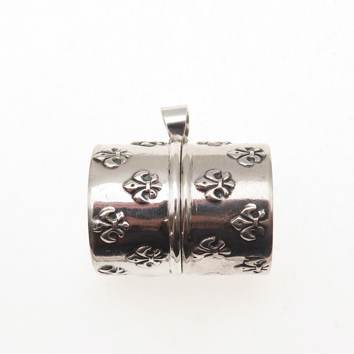 925 Sterling Silver Antique Art Deco Fleur de Lis Pill / Snuff Box Pendant