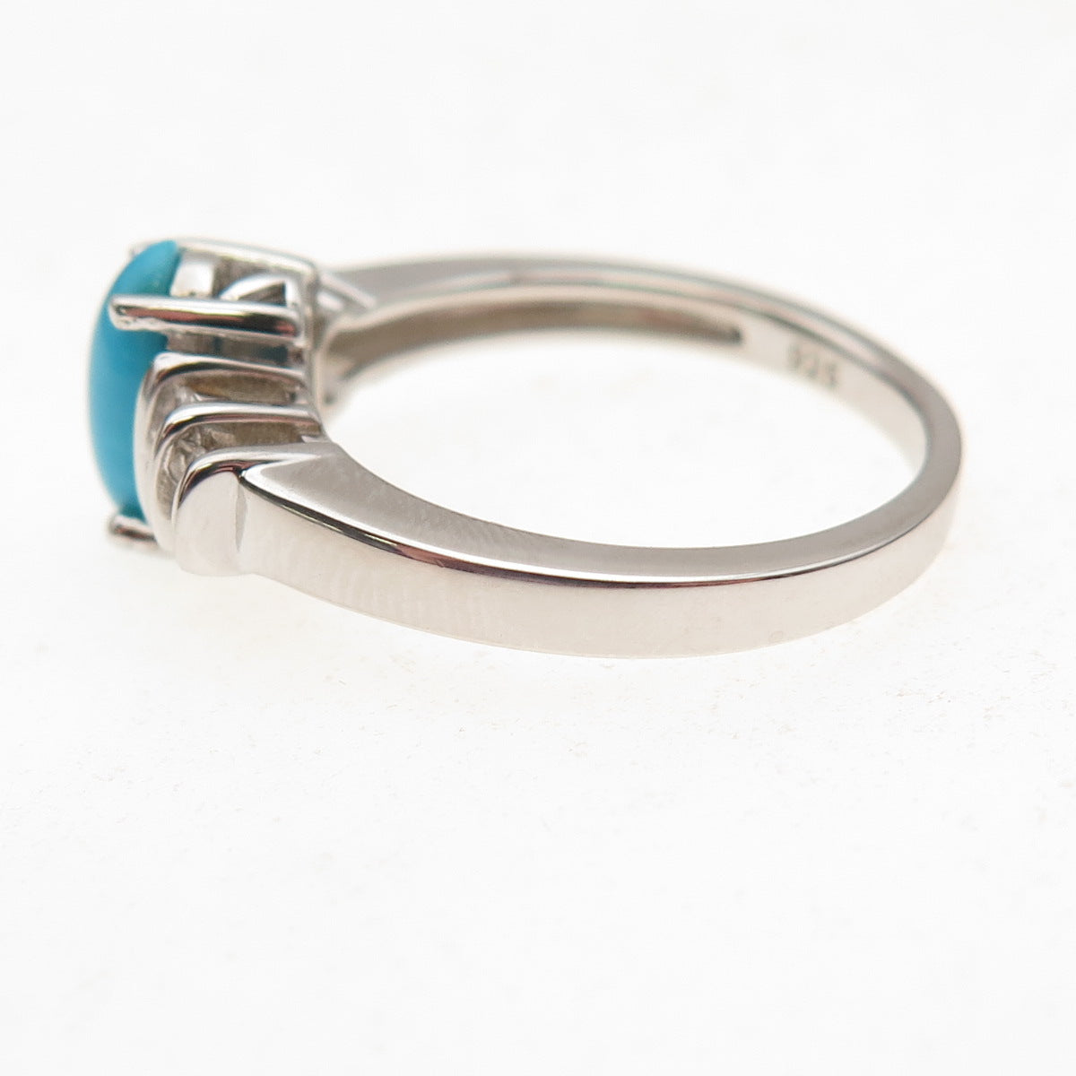 925 Sterling Silver Real Sleeping Beauty Turquoise & White Topaz Ring Size 8.25