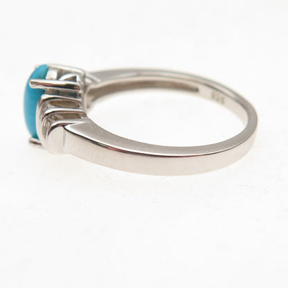 925 Sterling Silver Real Sleeping Beauty Turquoise & White Topaz Ring Size 8.25