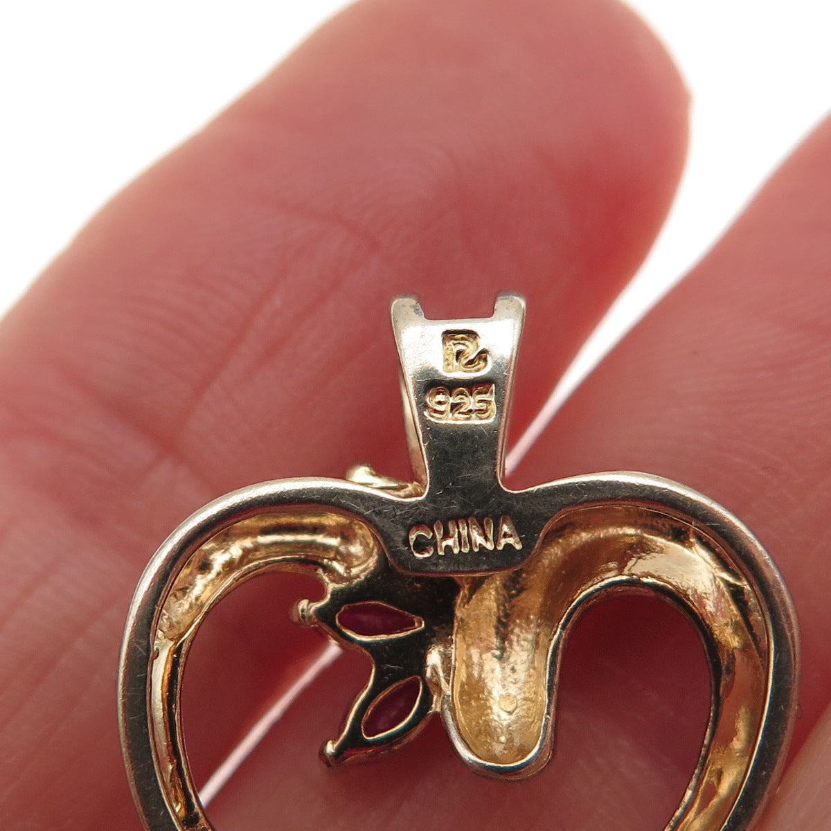 Ross Simons Sterling Silver Gold Plated Real Diamond & Ruby Heart Charm Pendant