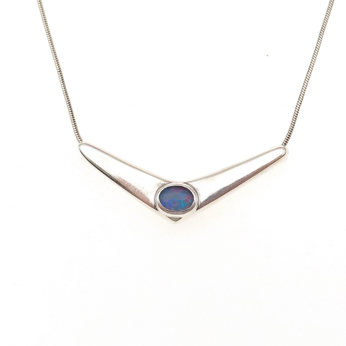 925 Sterling Vintage MJC Australia Real Opal Modernist Snake Chain Necklace 18"