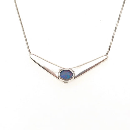 925 Sterling Vintage MJC Australia Real Opal Modernist Snake Chain Necklace 18"