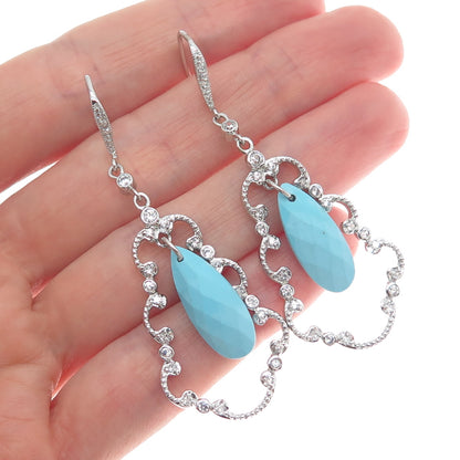 925 Sterling Silver Faux Turquoise & C Z Dangle Earrings
