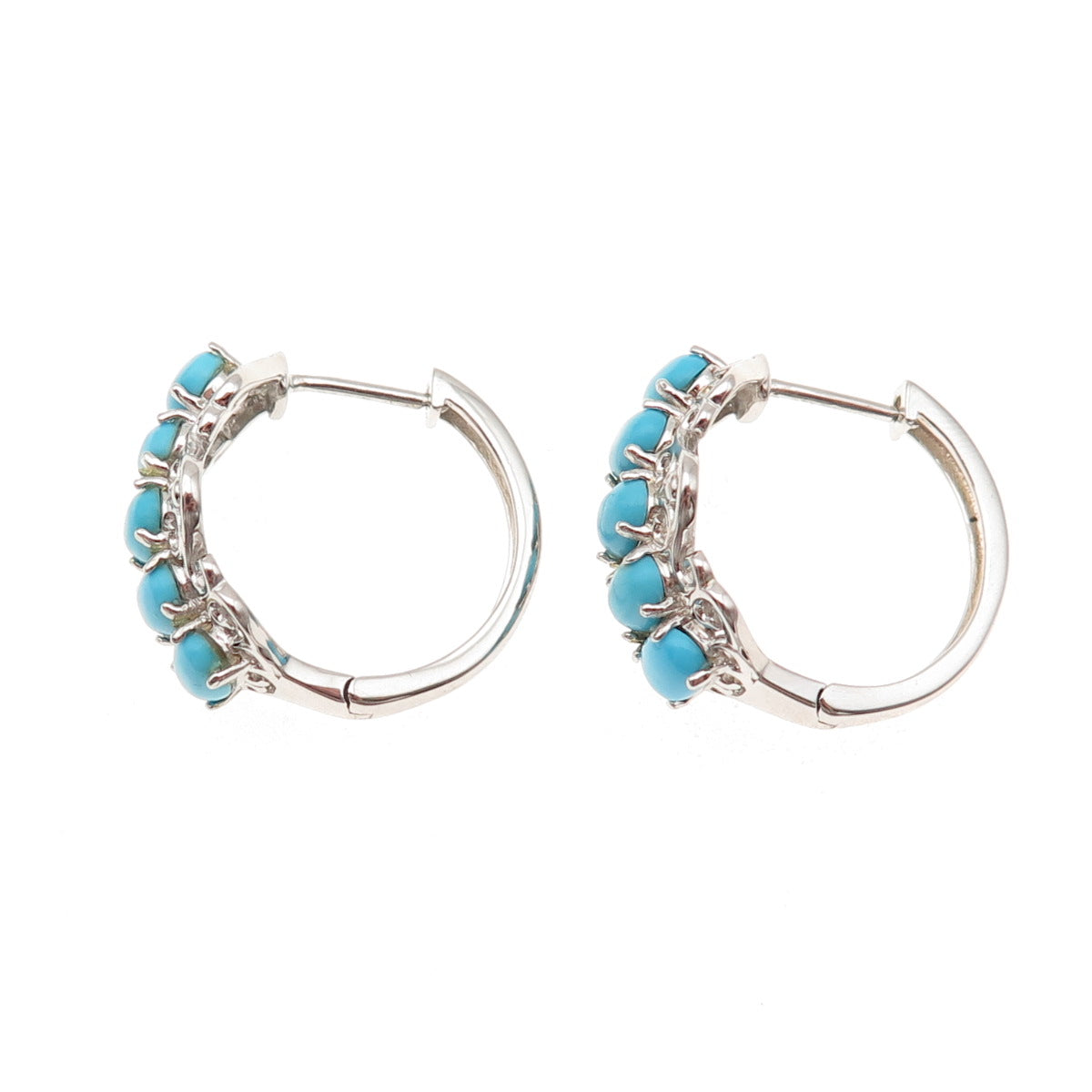 925 Sterling Silver Real Sleeping Beauty Turquoise Ornate Hoop Earrings