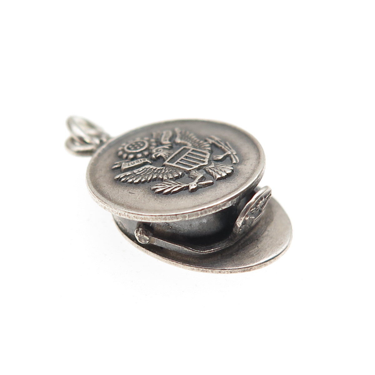 925 Sterling Silver Antique WWII US Army Service Hat 3D Mini Charm Pendant