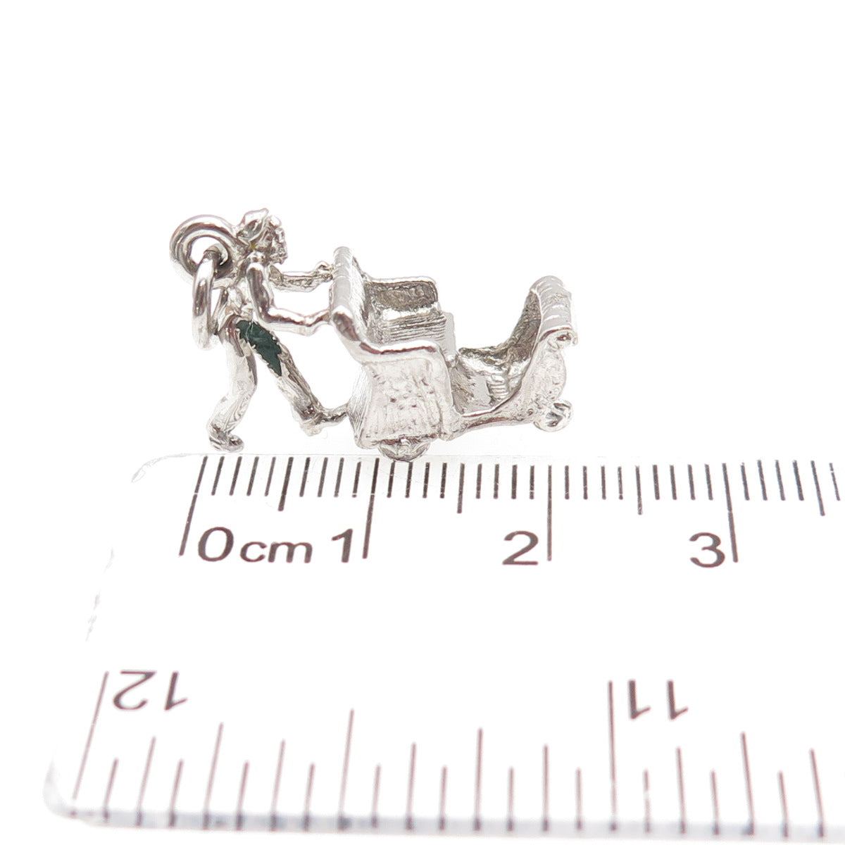 CELLINI 925 Sterling Silver Vintage Man Pushing Carriage Mini 3D Charm Pendant
