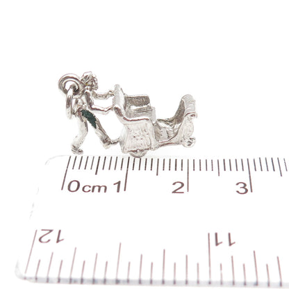 CELLINI 925 Sterling Silver Vintage Man Pushing Carriage Mini 3D Charm Pendant