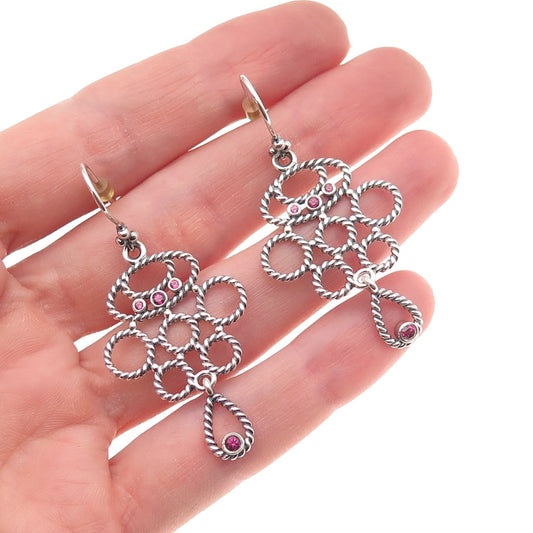 Pandora 925 Sterling Silver Real Amethyst Romance Dangle Earrings