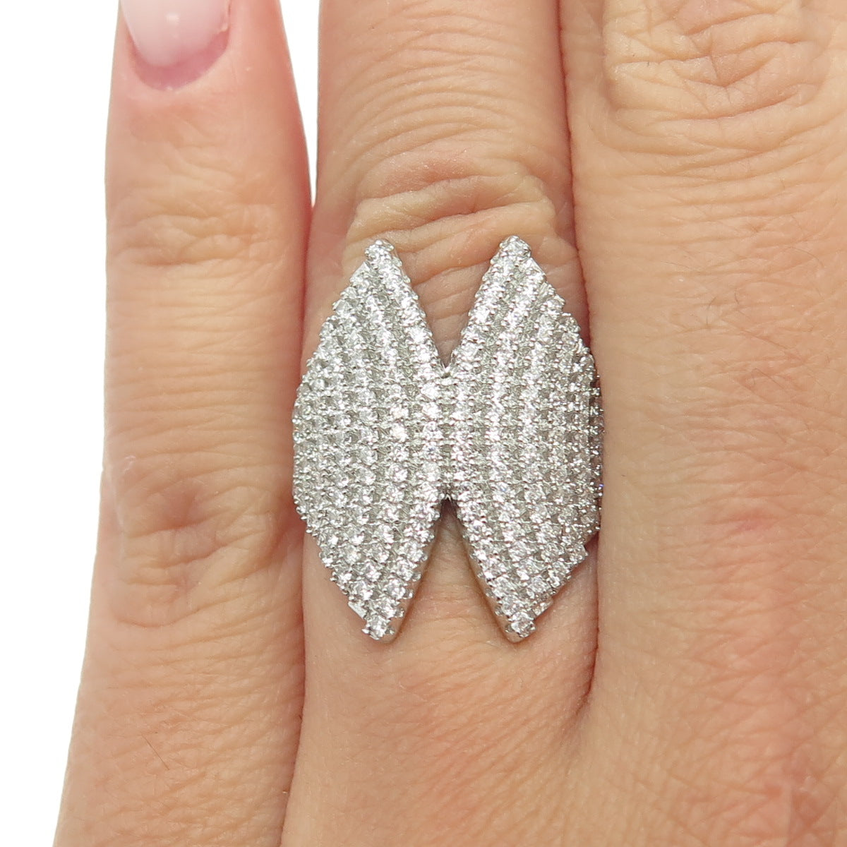 925 Sterling Silver Pave C Z Wings Statement Ring Size 5.25