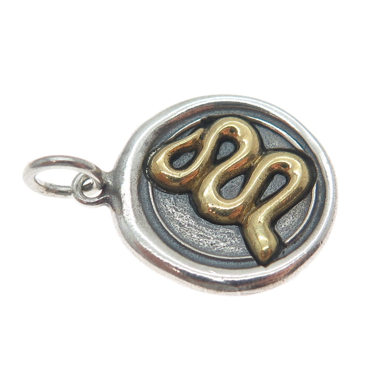 WAXING POETIC 925 Sterling Silver 2-Tone Vintage Snake Oxidized Charm Pendant