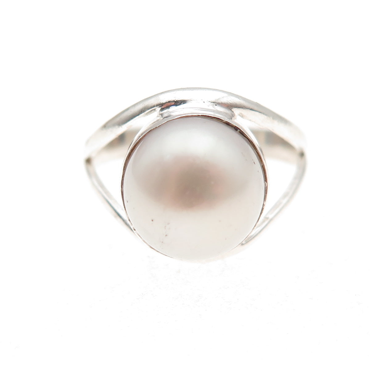 925 Sterling Silver Vintage Real Pearl Modernist Oxidized Ring Size 7
