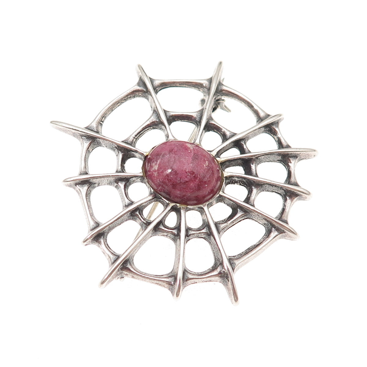 David Andersen 925S Sterling Vintage Norway Real Rhodonite Spider Web Brooch