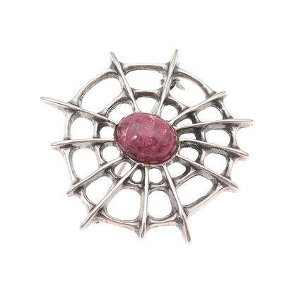 David Andersen 925S Sterling Vintage Norway Real Rhodonite Spider Web Brooch