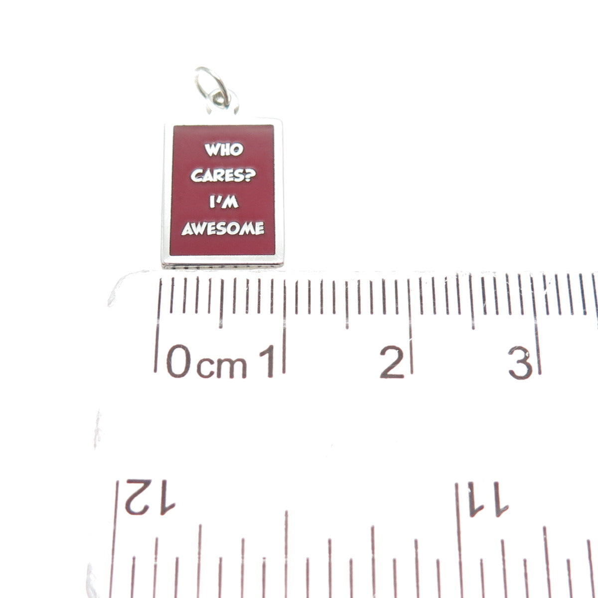 925 Sterling Silver Red Enamel Who Cares? I'm Awesome Minimalist Charm Pendant