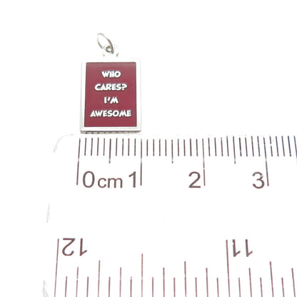 925 Sterling Silver Red Enamel Who Cares? I'm Awesome Minimalist Charm Pendant