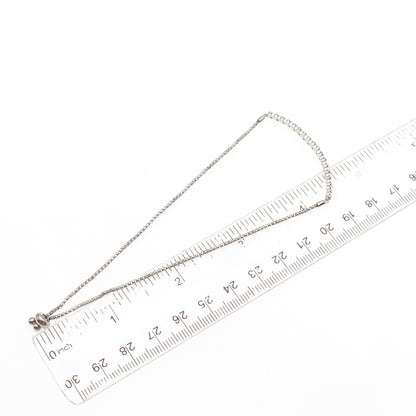 925 Sterling Silver Real Diamond Adjustable Bolo Round Box Link Bracelet 7-10"