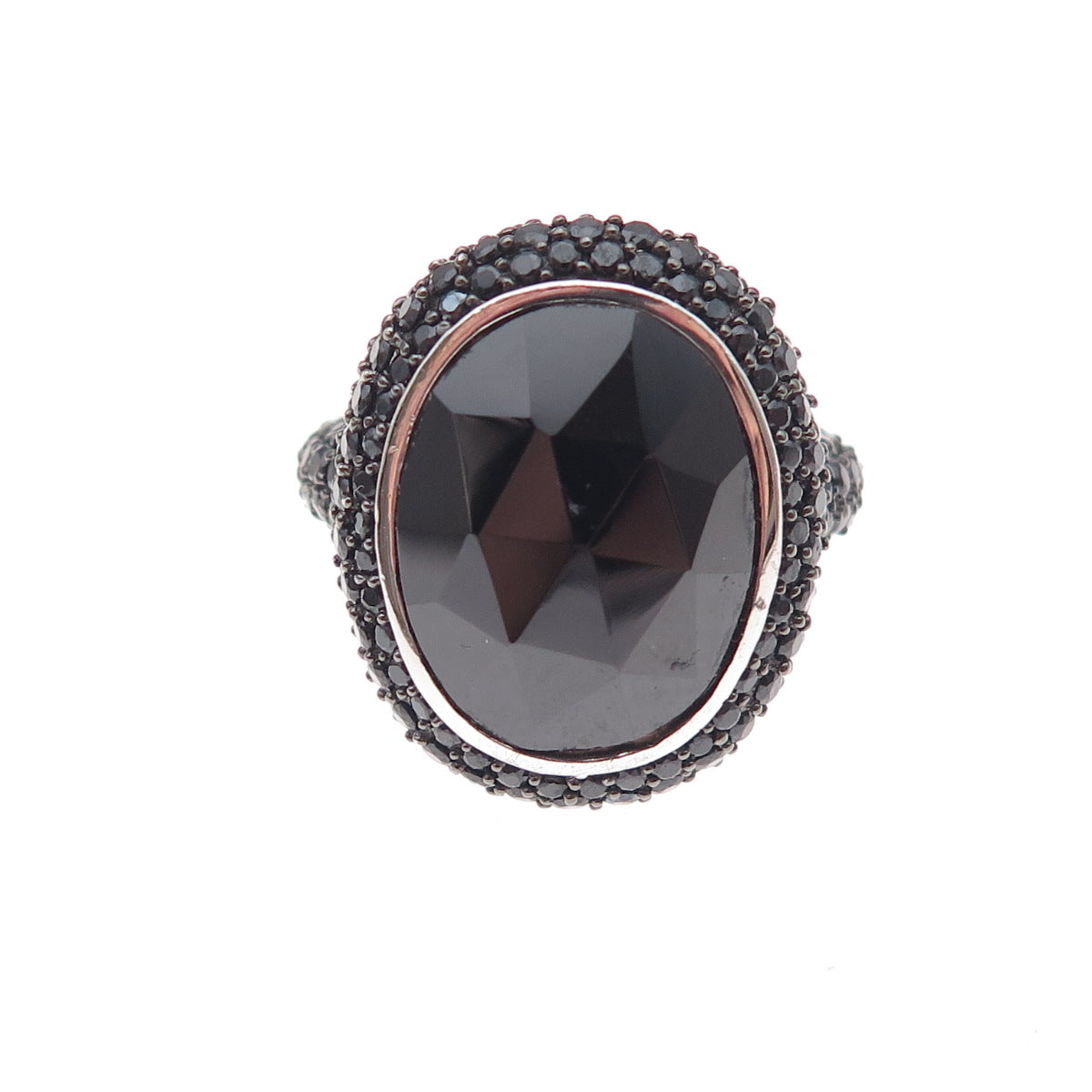 925 Sterling Silver Vintage Real Black Onyx & Black Spinel Ring Size 6.25