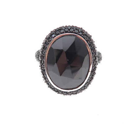 925 Sterling Silver Vintage Real Black Onyx & Black Spinel Ring Size 6.25