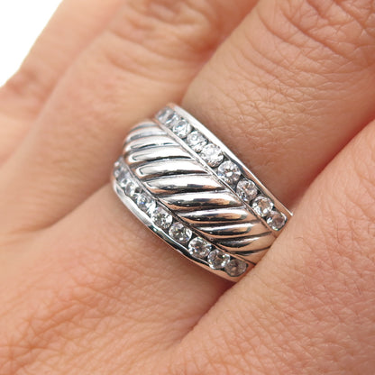SETA 925 Sterling Silver Vintage Round-Cut C Z Oxidized Ring Size 7.75
