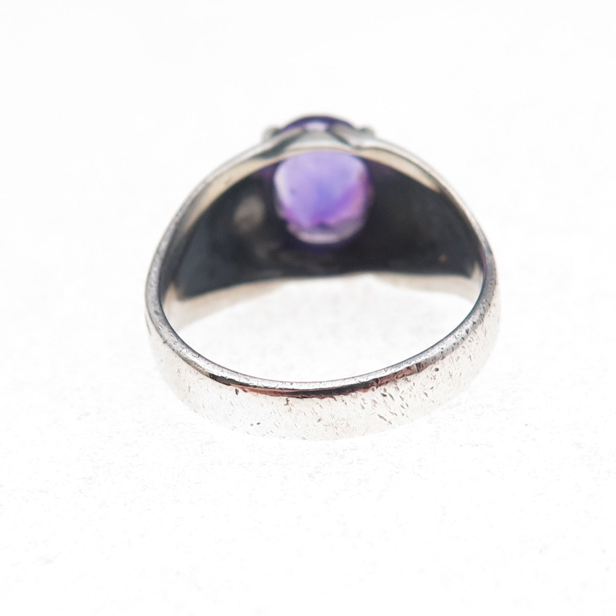 925 Sterling Silver Vintage Real Amethyst Modernist Oxidized Ring Size 7