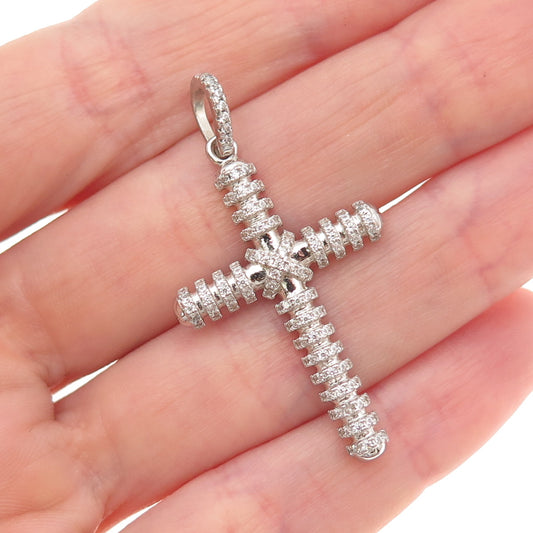 925 Sterling Silver Round-Cut C Z Cross Charm Pendant