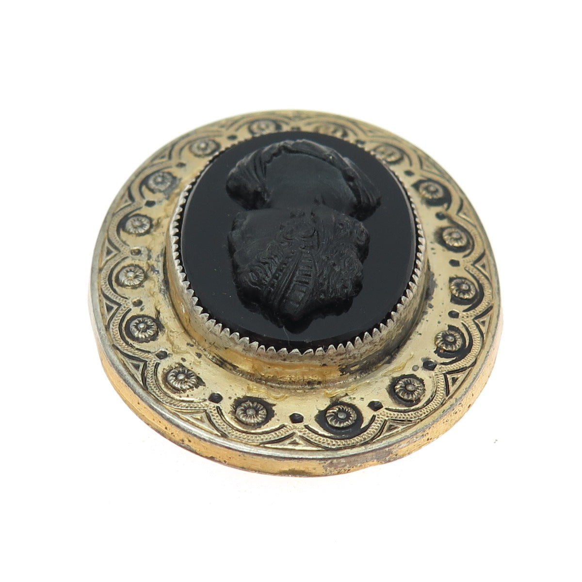 CORO 925 Sterling Silver Gold Plated Antique Art Deco Black Onyx Cameo Brooch