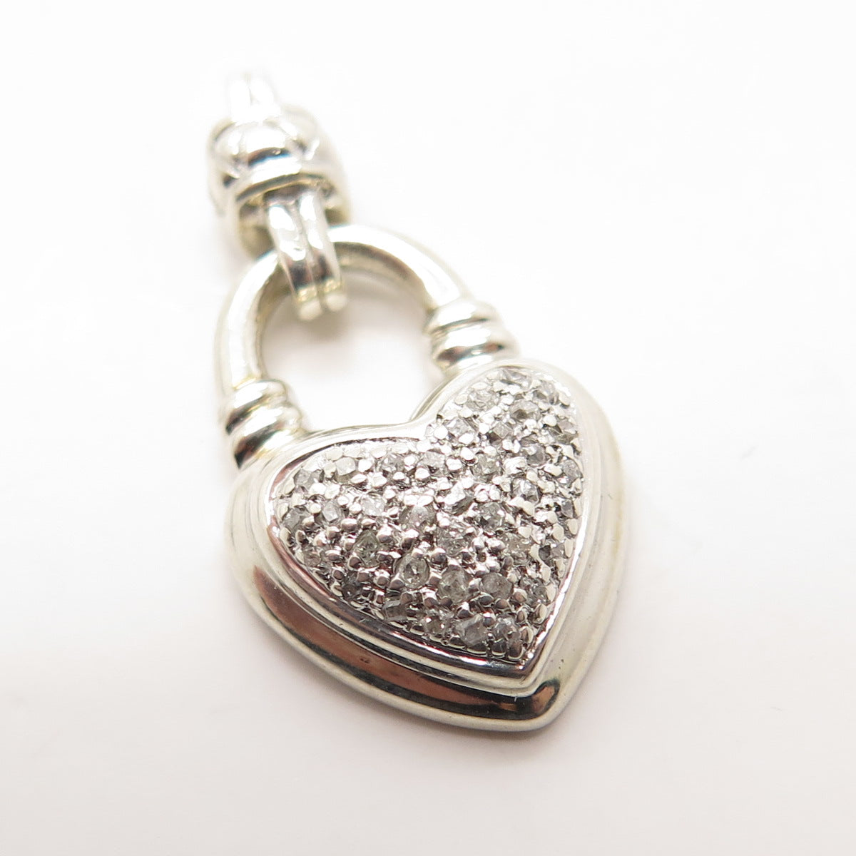 925 Sterling Silver Real Round-Cut Diamond Heart Pendant