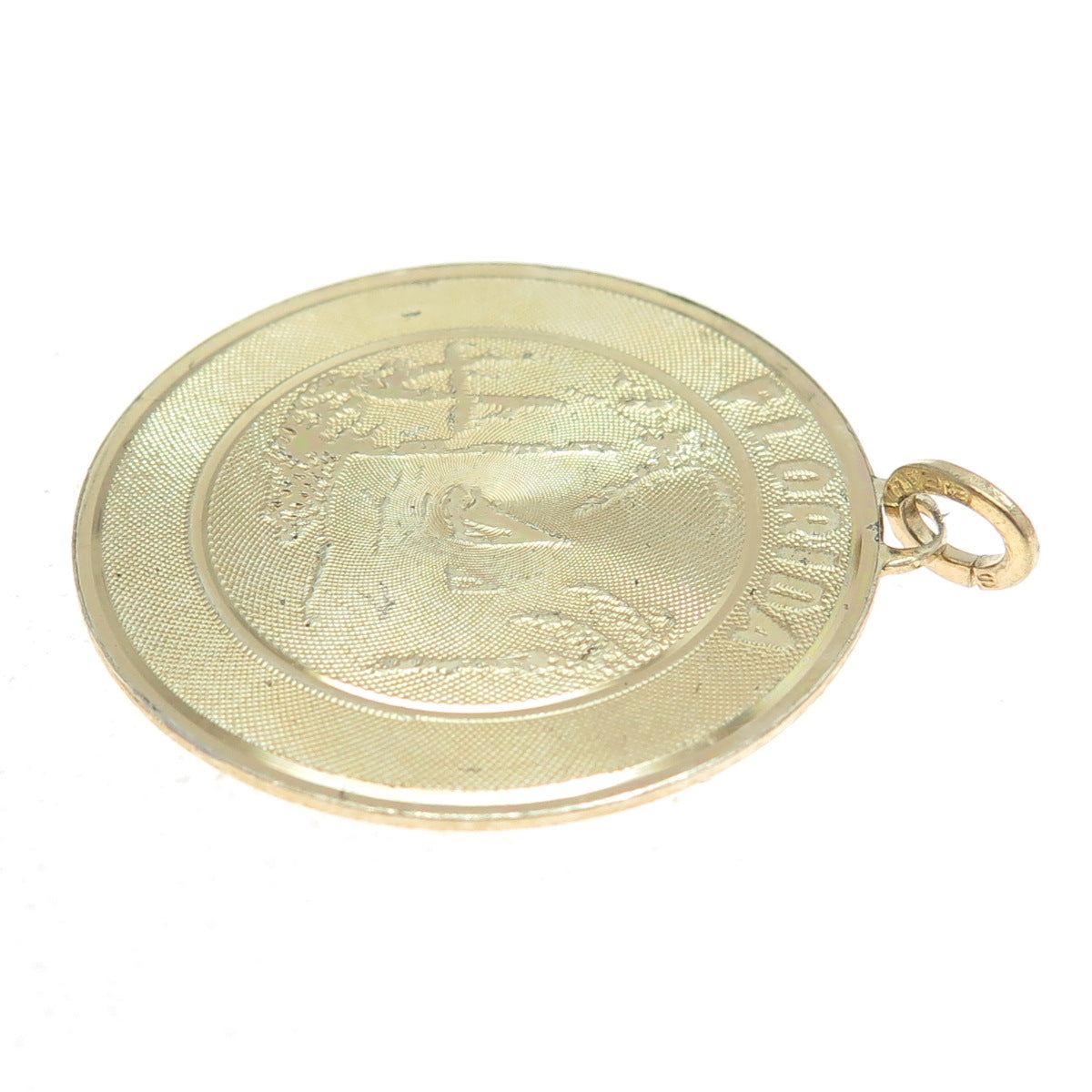 BEAU 925 Sterling Silver Gold Plated Vintage Florida Round Tag Charm Pendant