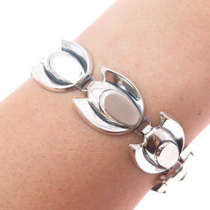 RENOIR SAUTEUR 925 Sterling Vintage Modernist Tulip Flower Link Bracelet 6.75"