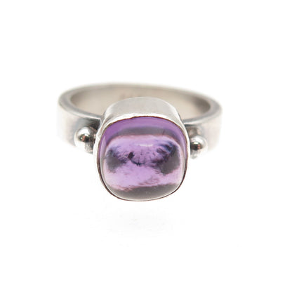 925 Sterling Silver Vintage Real Amethyst Modernist Oxidized Ring Size 5