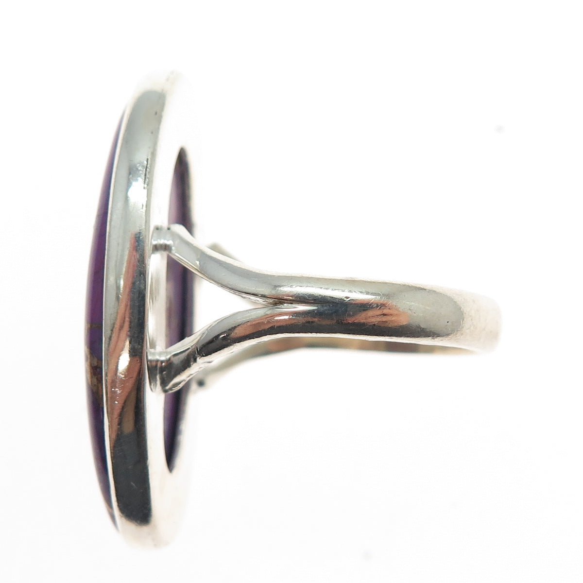 925 Sterling Silver Vintage Real Cabochon Mohave Purple Turquoise Ring Size 8.75