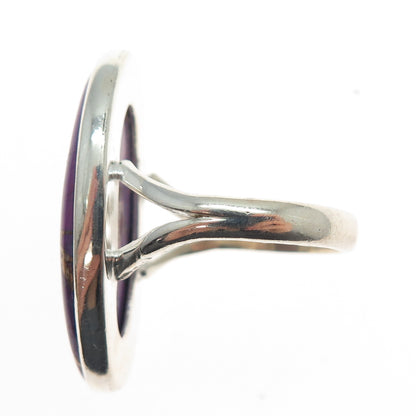925 Sterling Silver Vintage Real Cabochon Mohave Purple Turquoise Ring Size 8.75