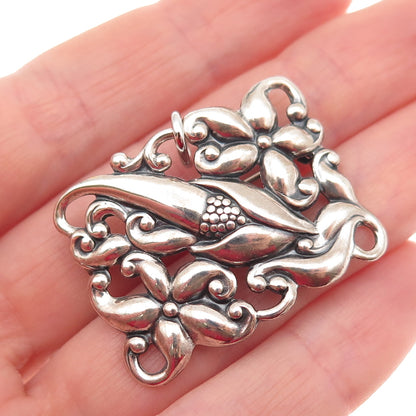 JEWELART 925 Sterling Silver Antique Art Deco Floral Oxidized Pin Brooch