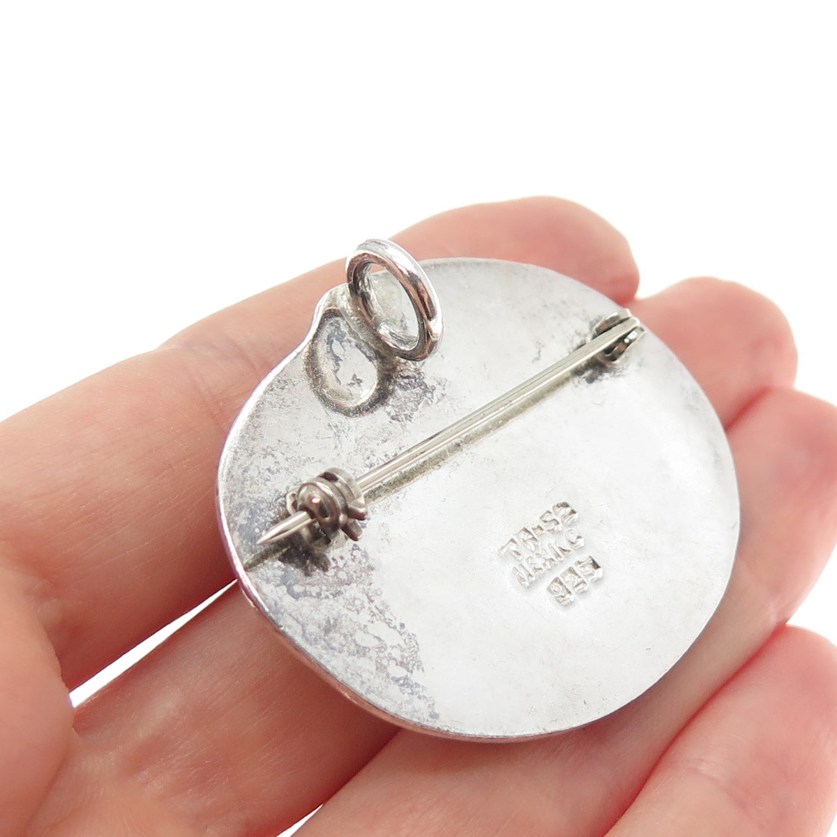925 Sterling Silver Vintage Mexico Seashell Oxidized Pin Brooch / Pendant