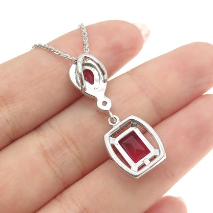 925 Sterling Silver Multi-Cut Pink & White C Z Cable Chain Necklace 16"