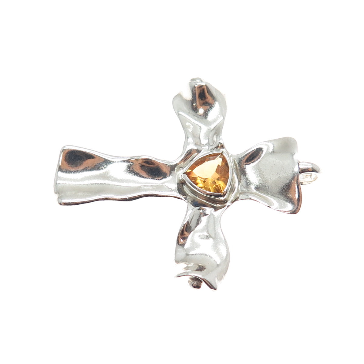 HAGIT GORALI 925 Sterling Silver Vintage Real Citrine Modernist Cross Pendant
