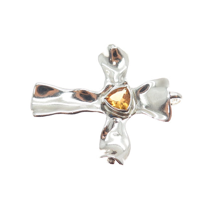 HAGIT GORALI 925 Sterling Silver Vintage Real Citrine Modernist Cross Pendant