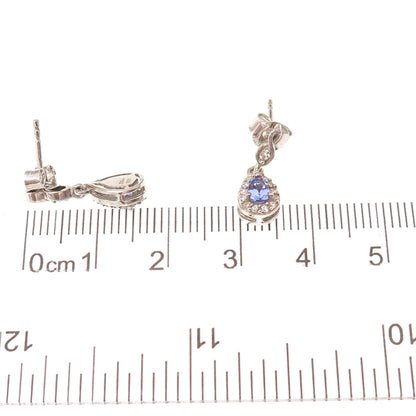 D'Joy 925 Sterling Silver Real Tanzanite & White Topaz Infinity Dangle Earrings