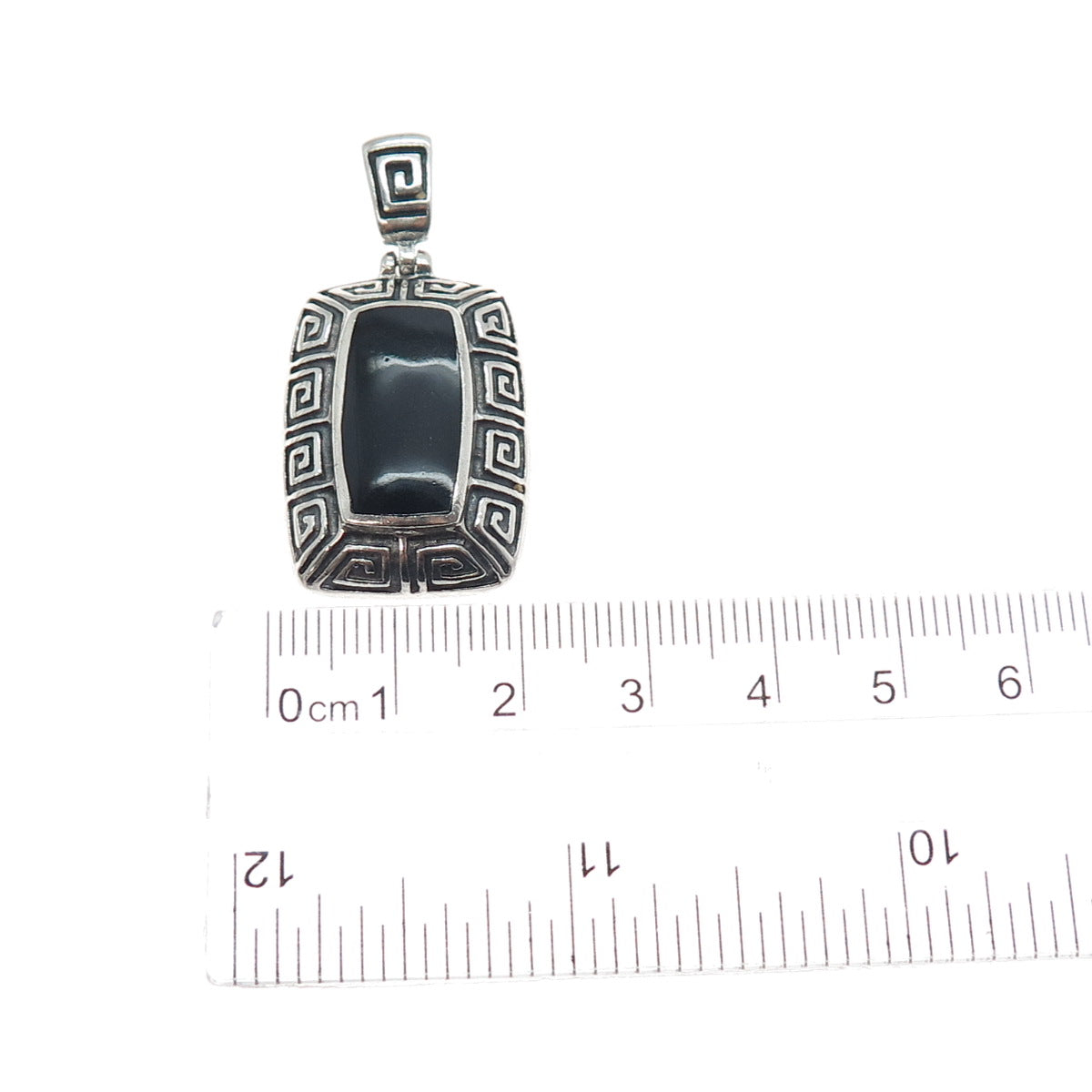 CFJ Collins Fine 925 Sterling Silver Vintage Real Black Onyx Greek Maze Pendant