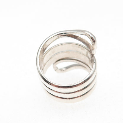 925 Sterling Silver Vintage Modernist Wrap Ring Size 6