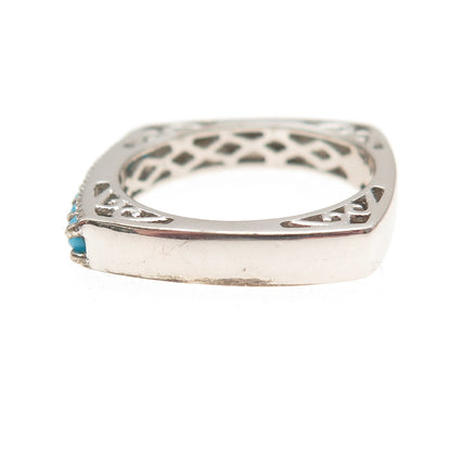Chuck Clemency 925 Sterling Silver Real Turquoise Square Band Ring Size 8.25