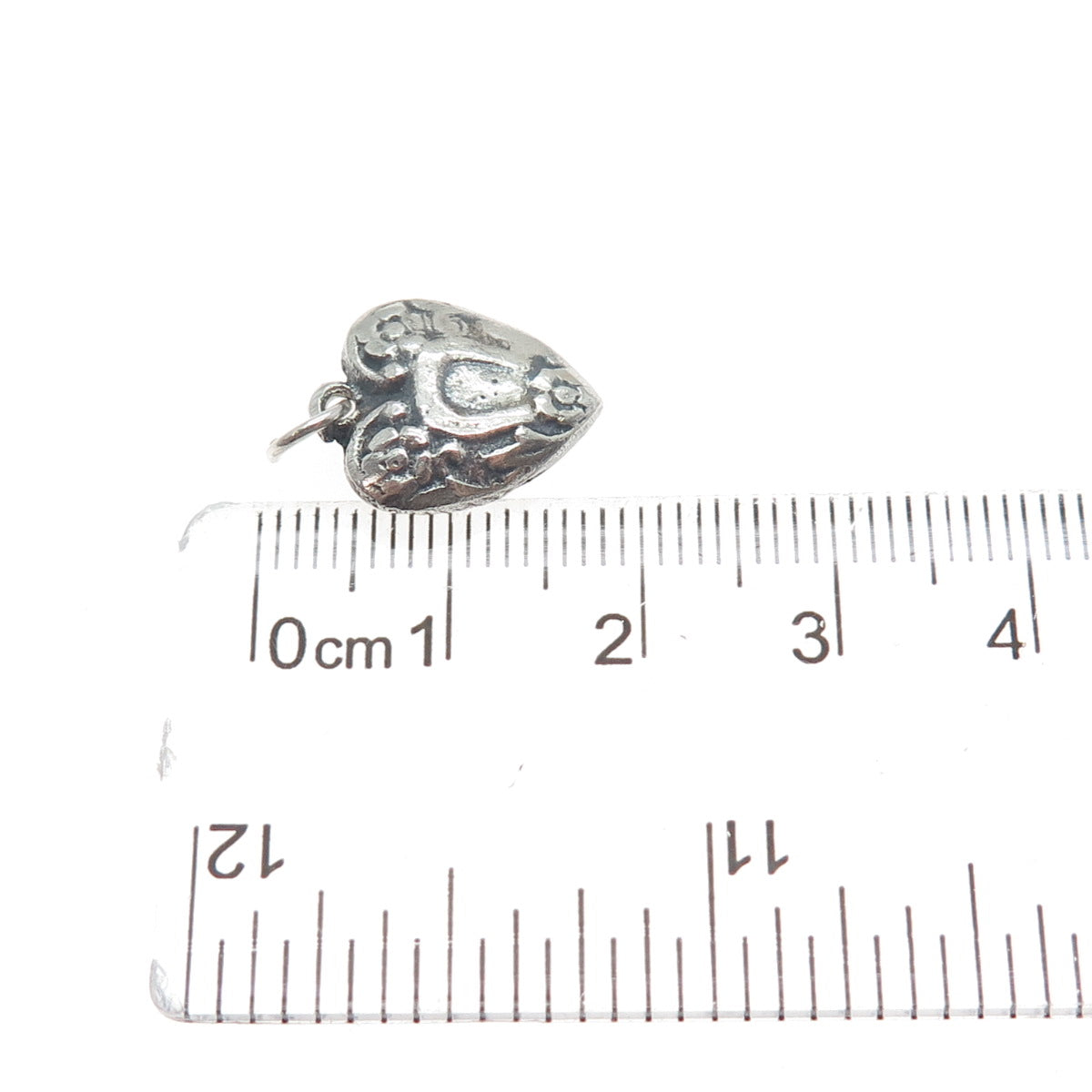 925 Sterling Silver Antique Floral Heart Oxidized Chatelaine Minimalist Pendant