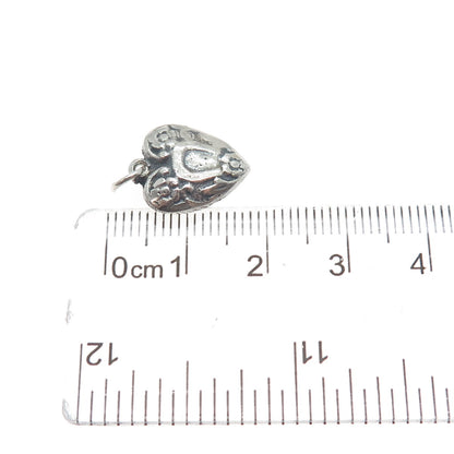 925 Sterling Silver Antique Floral Heart Oxidized Chatelaine Minimalist Pendant
