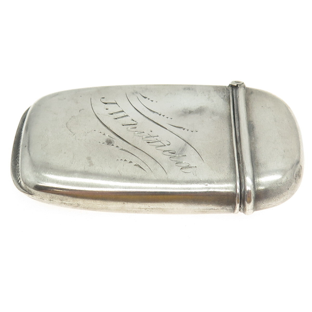 925 Sterling Silver Antique Art Deco Engraved "J. Whitfield" Match / Vesta Case