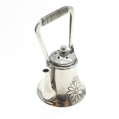 800 Silver Antique Art Deco Engraved Floral Kettle Miniature