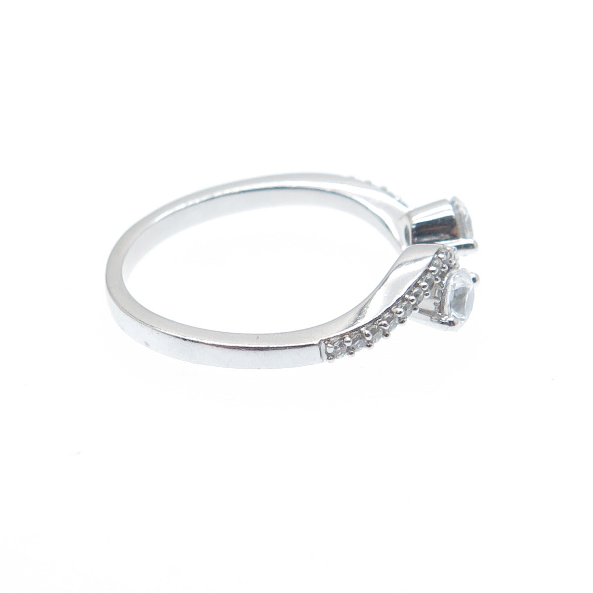 925 Sterling Silver Round-Cut C Z Wavy Promise Ring Size 7