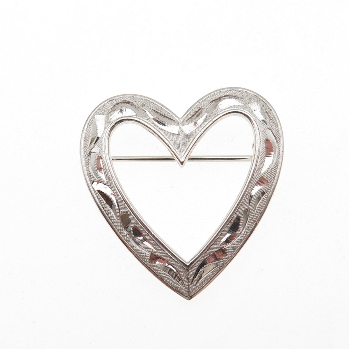925 Sterling Silver Antique Art Deco Engraved Heart Pin Brooch